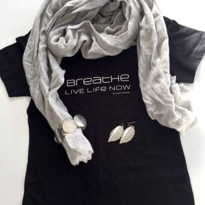T-shirt; “Breathe. Live life now” Black