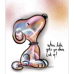 Printed illustration from Lykketegning. Look up. Snoopy