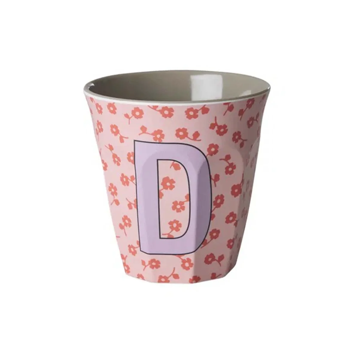 Rice Bokstavkopp D Rosa/Blomst